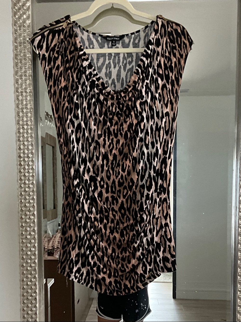 Ellen Tracy Leopard Print Sleeveless Camisole - Black & Tan